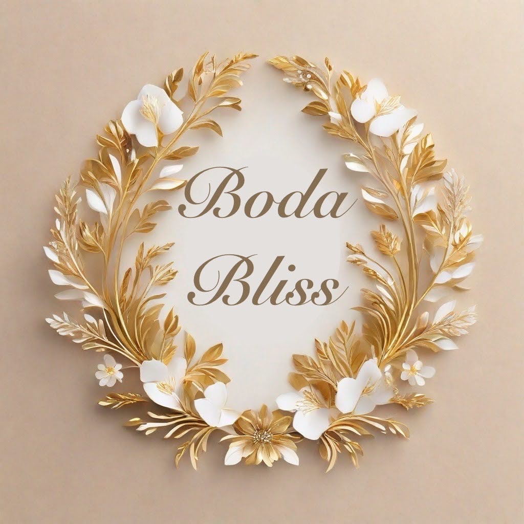 Boda Bliss gold and white floral emblem